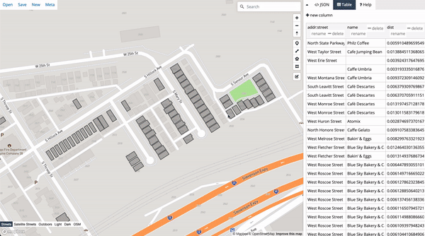 coffeeshops and houses in Chicago, GeoJSON.io