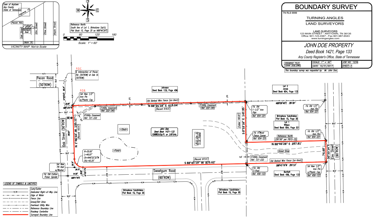 an example plat (boundary survey) from the State of Tennessee